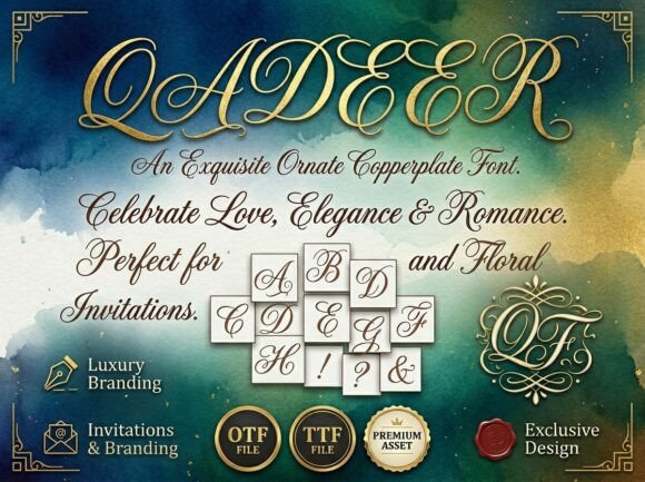 Qadeer: A Premium Copperplate Display Font for Digital Elegance